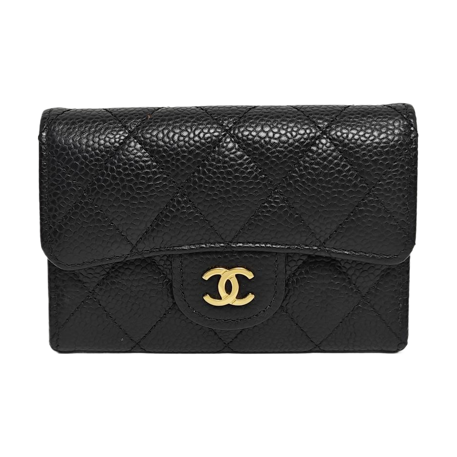 CLASSIC FLAP Quilted Grained Calfskin Black Card Holder
