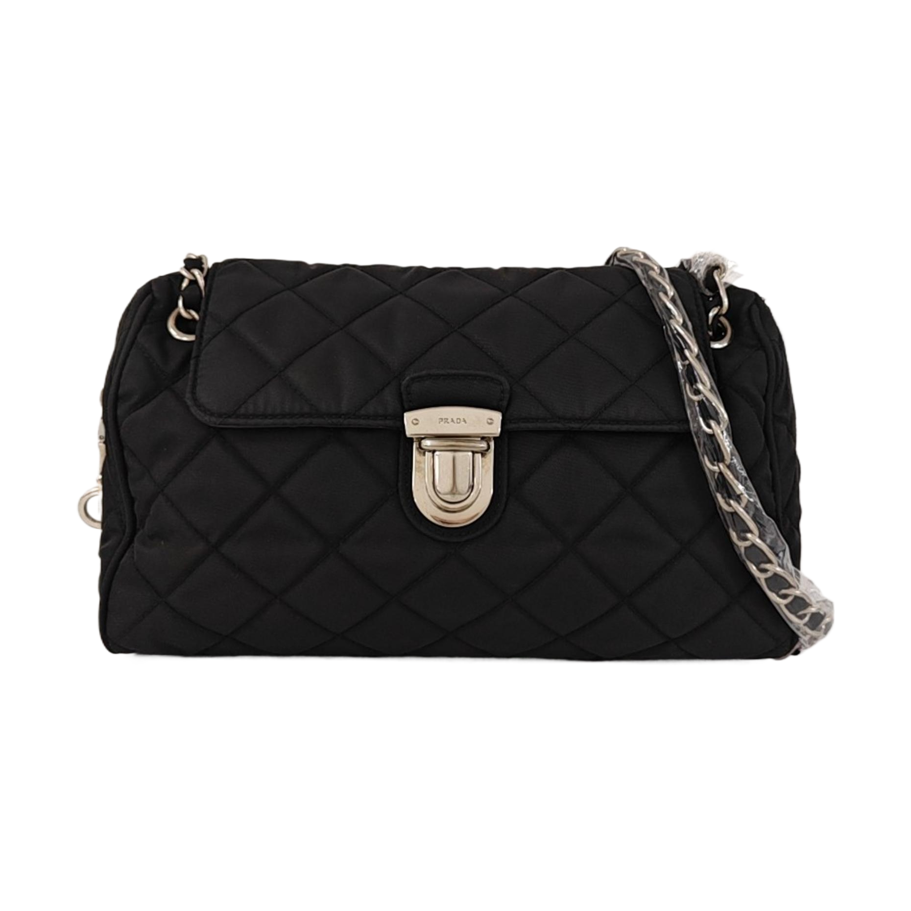 Quilted Nylon Shoulder Bag Black