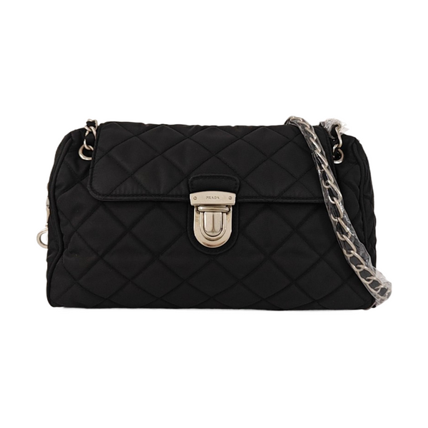 Quilted Nylon Shoulder Bag Black
