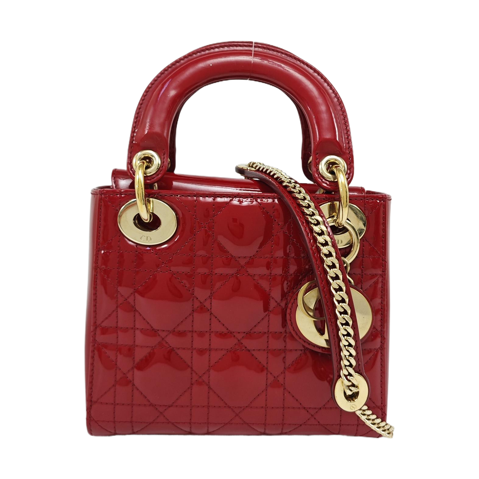 Lady Dior Mini Cannage Patent Leather Red