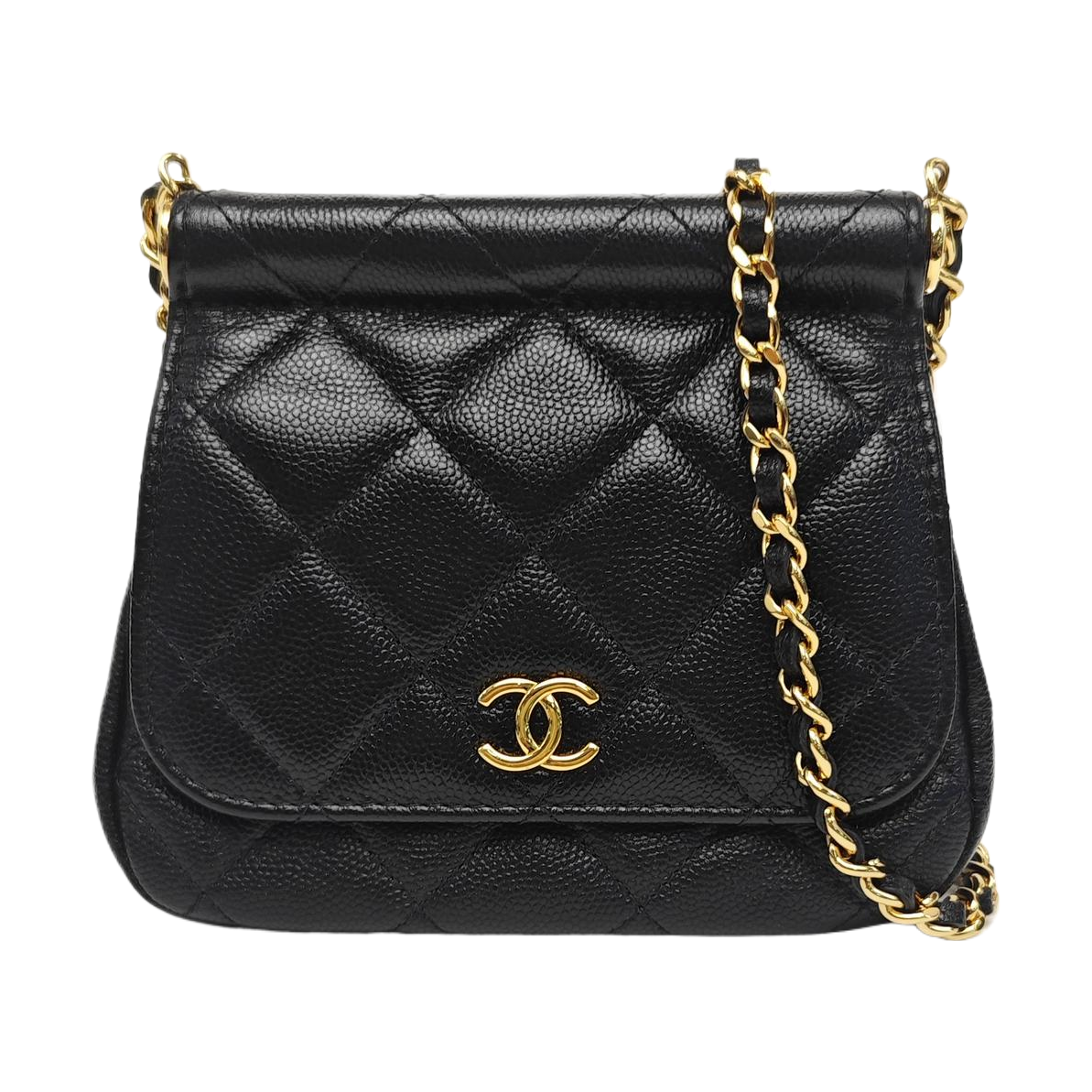 Quilted Grained Calfskin Shoulder Bag Black