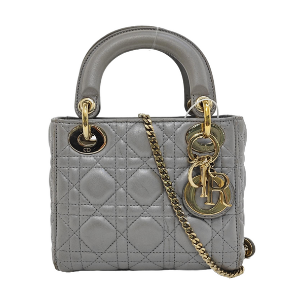 Lady Dior Mini Cannage Lambskin Gray
