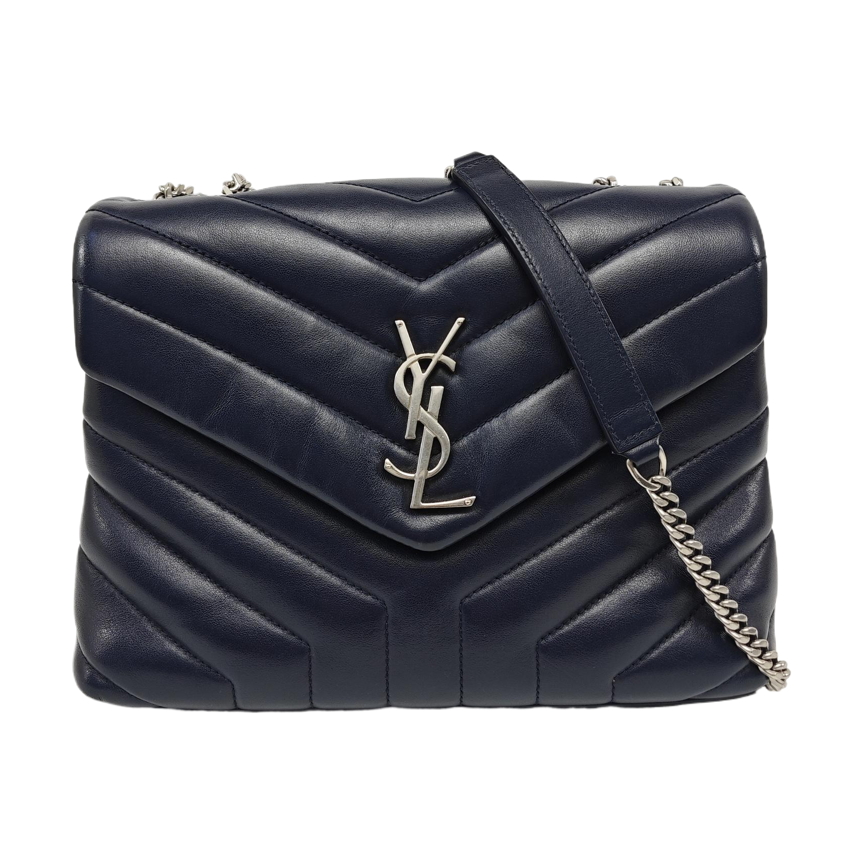 LOULOU Small Chevron Calfskin Blue