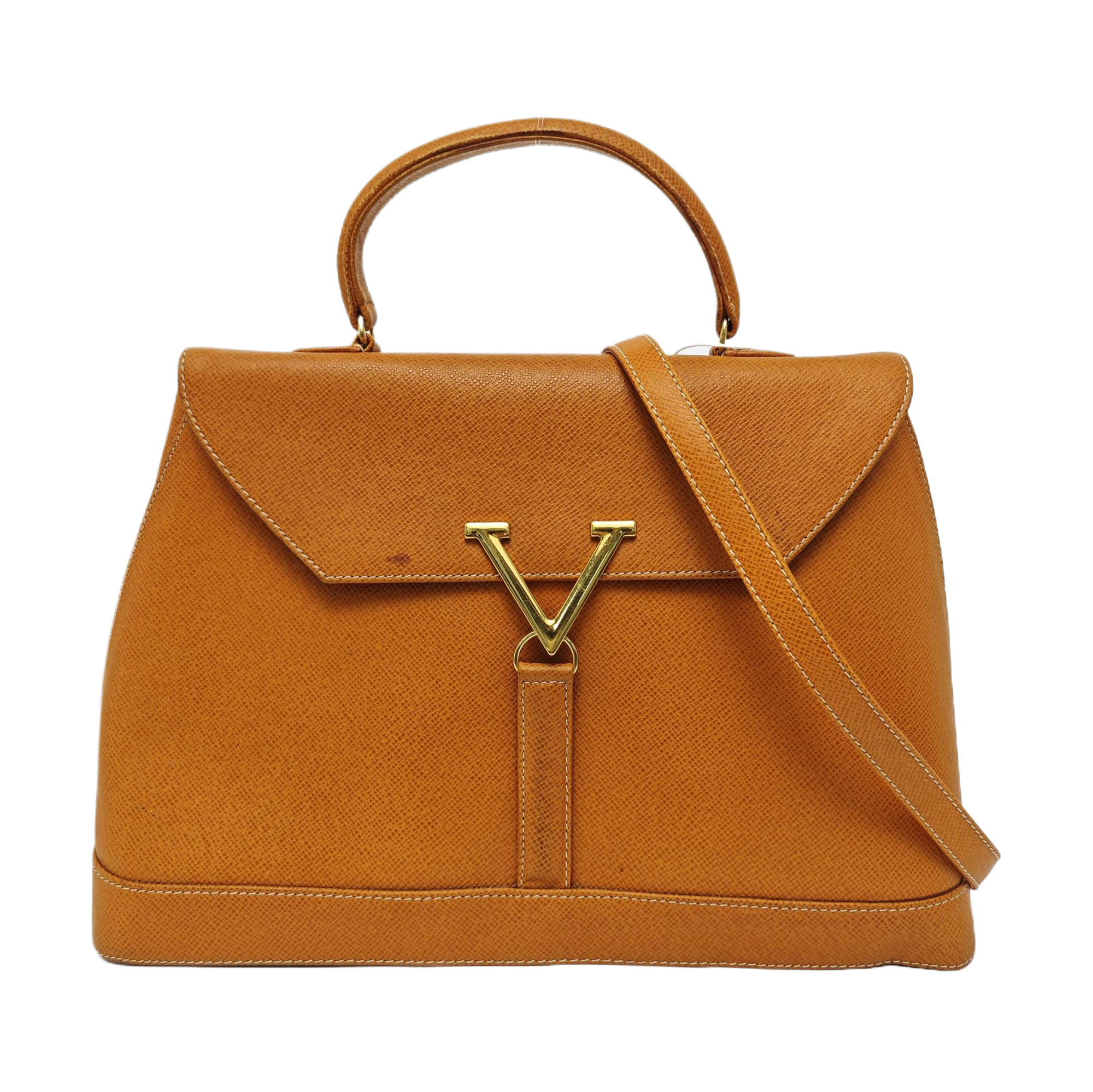 Calfskin Top Handle Bag Brown