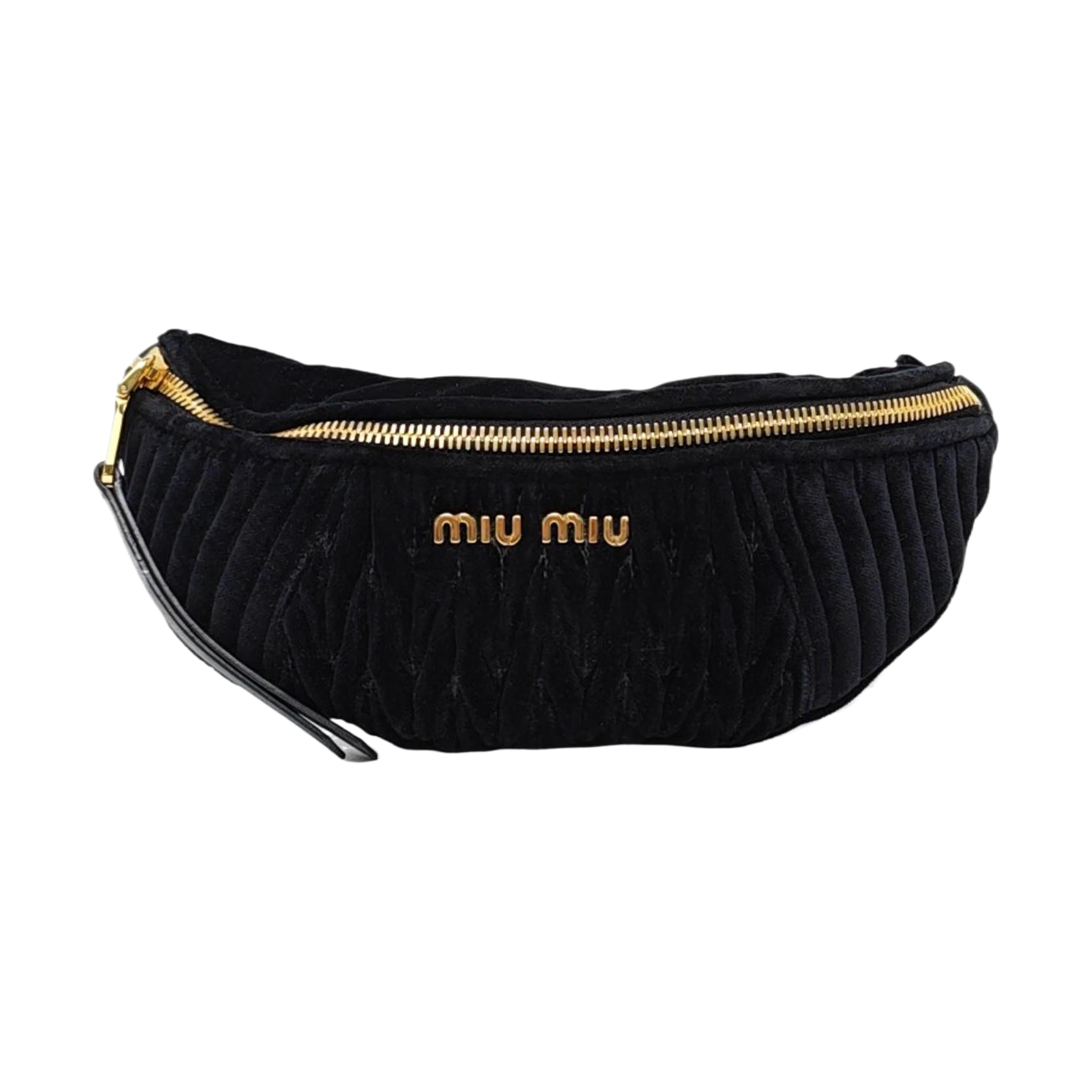 Two-Tone Waist Bag Quilted Velvet Black