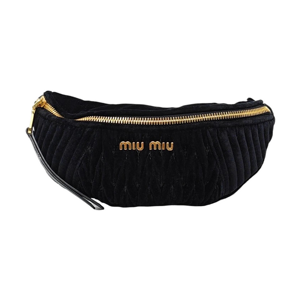 Two-Tone Waist Bag Quilted Velvet Black