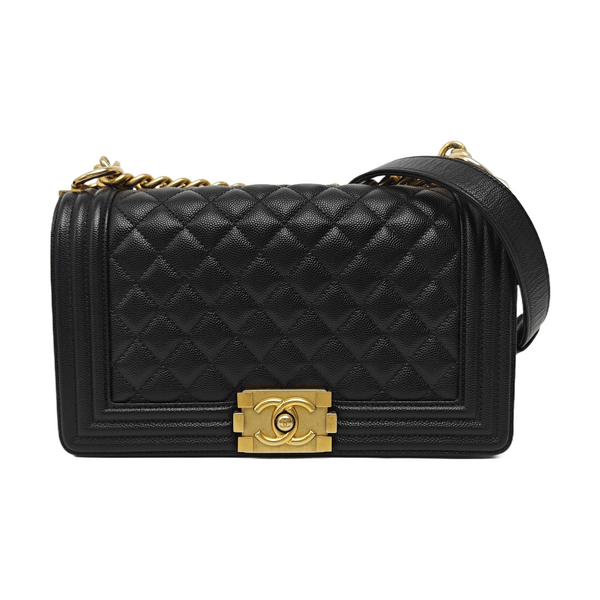 BOY CHANEL Medium Quilted Grained Calfskin Black