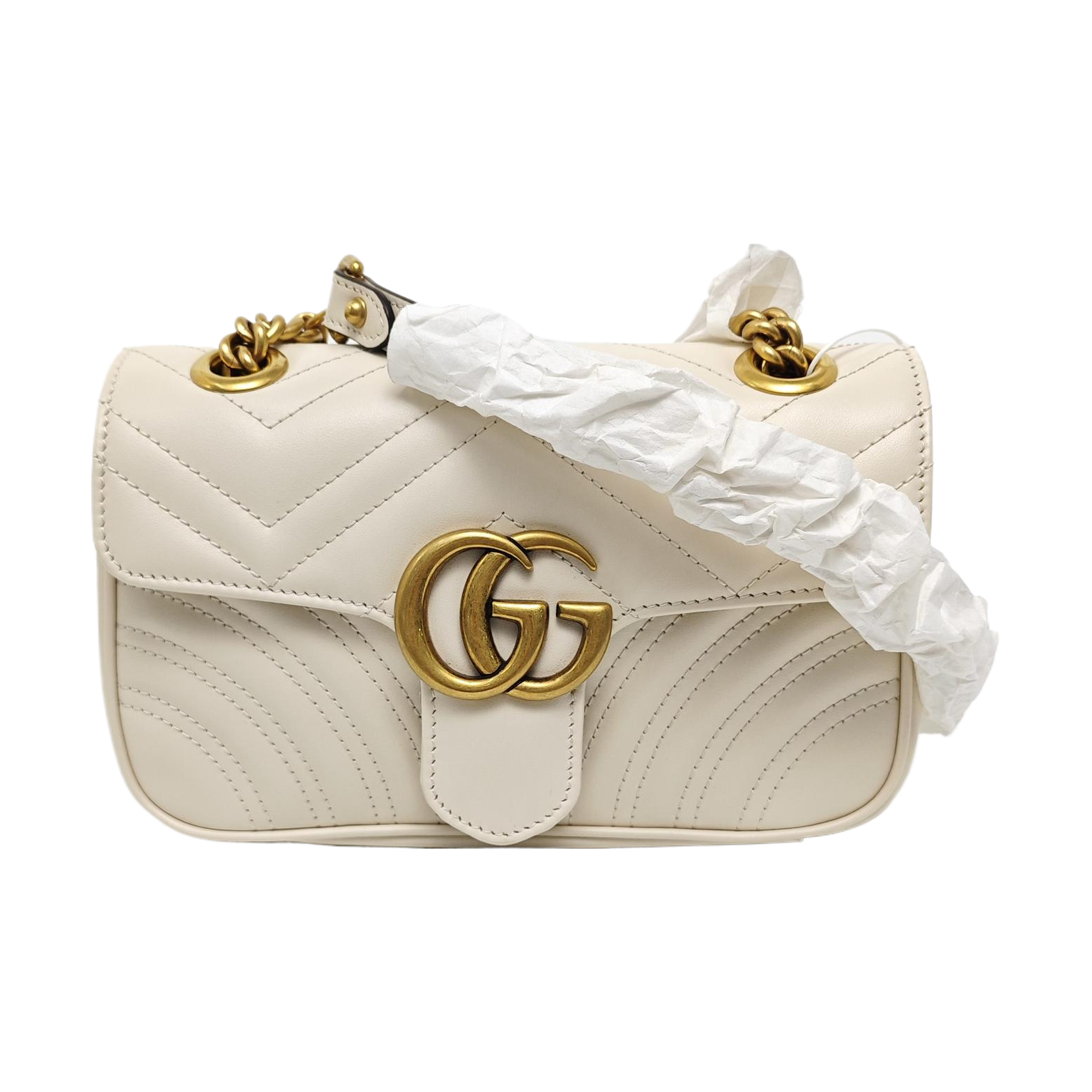 GG Marmont Small Quilted Calfskin White