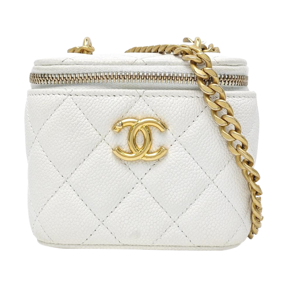VANITY CASE Small Quilted Grained Calfskin White