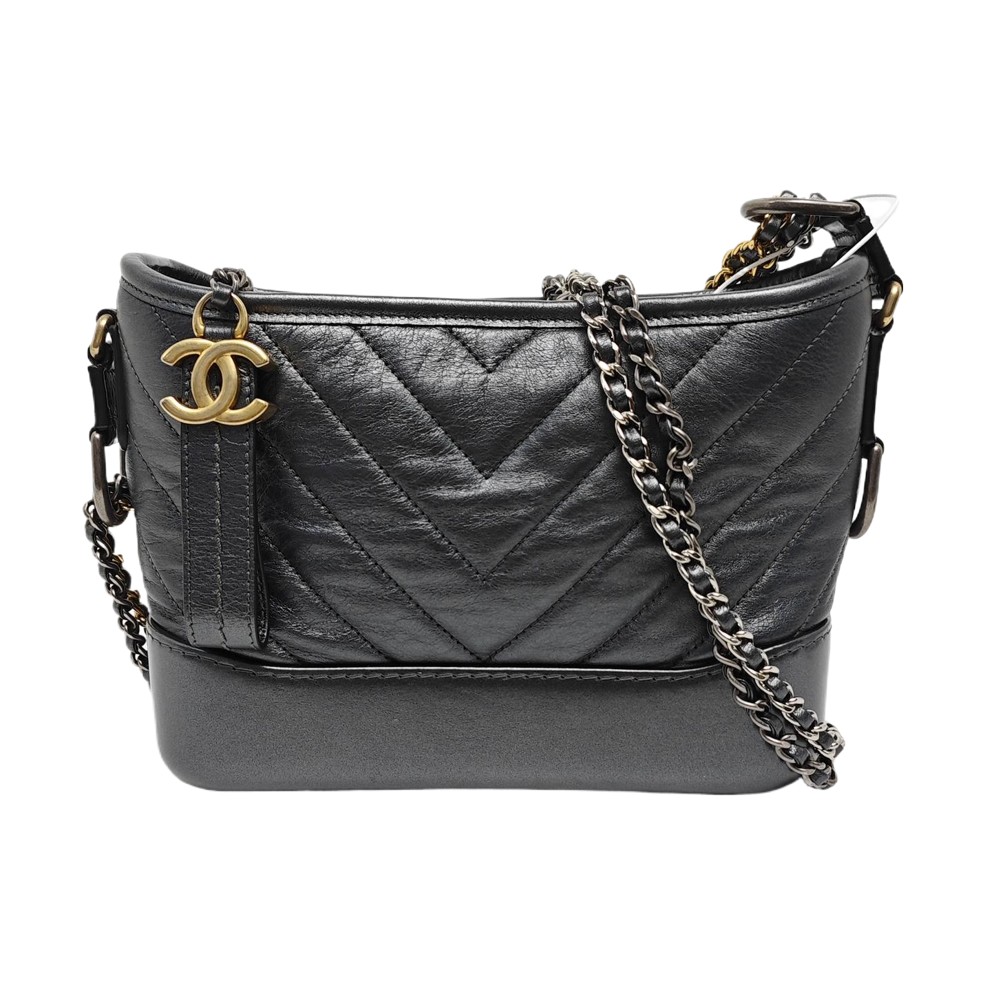 GABRIELLE Small Chevron, Quilted Calfskin Gray