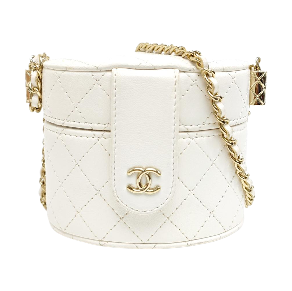 Round Vanity Medium Quilted Lambskin White