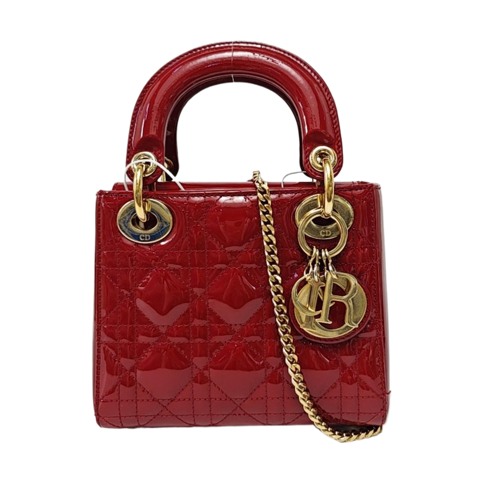 Authenticated pre-owned  Lady Dior Mini Quilted Patent Leather Red - Tote Bag at Looply
