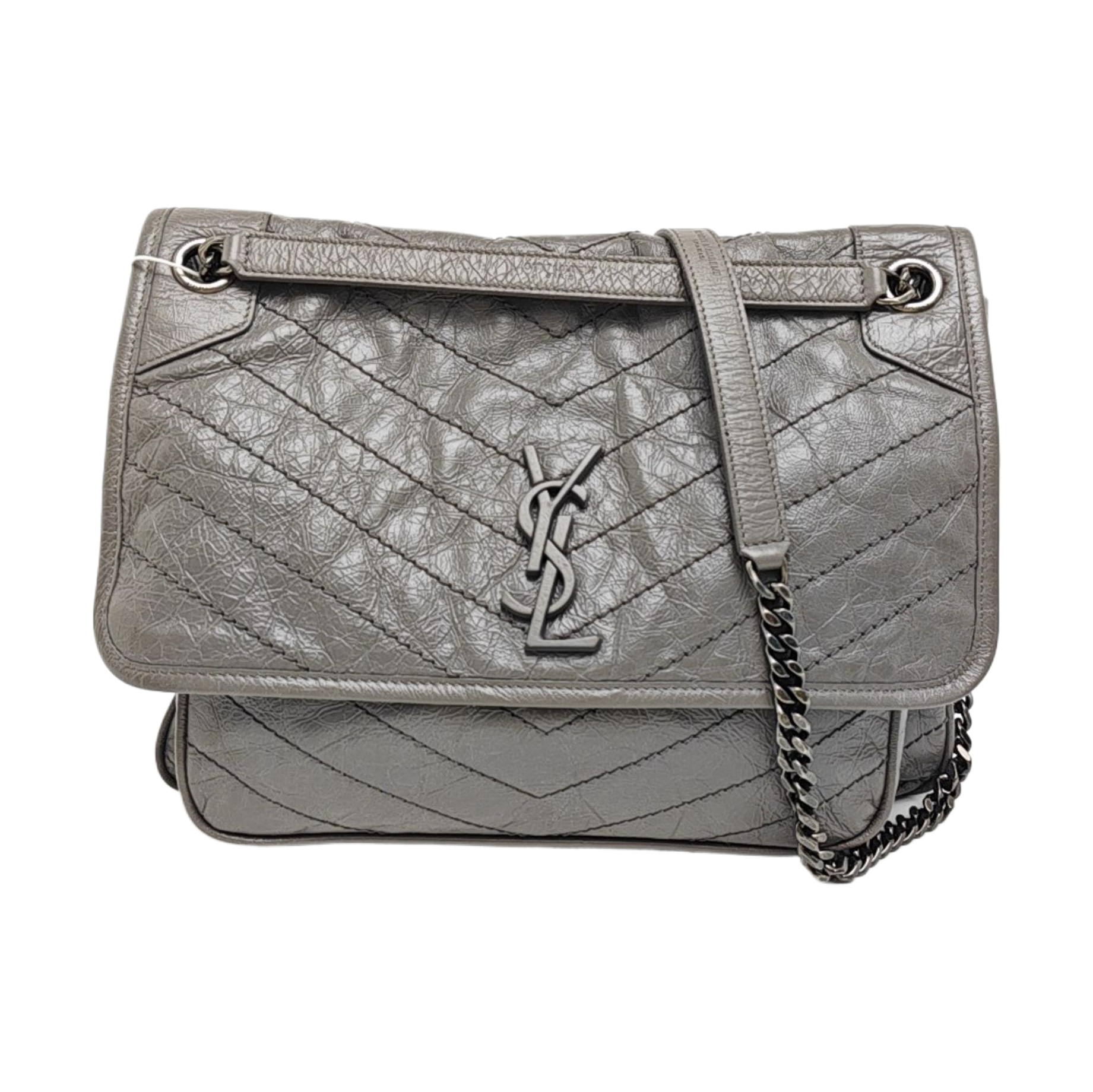 NIKI Large Chevron Calfskin Gray