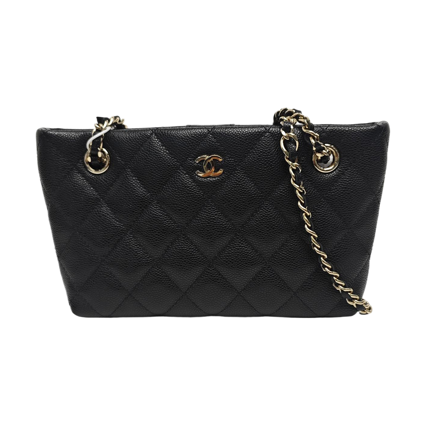 Quilted Grained Calfskin Shoulder Bag Black