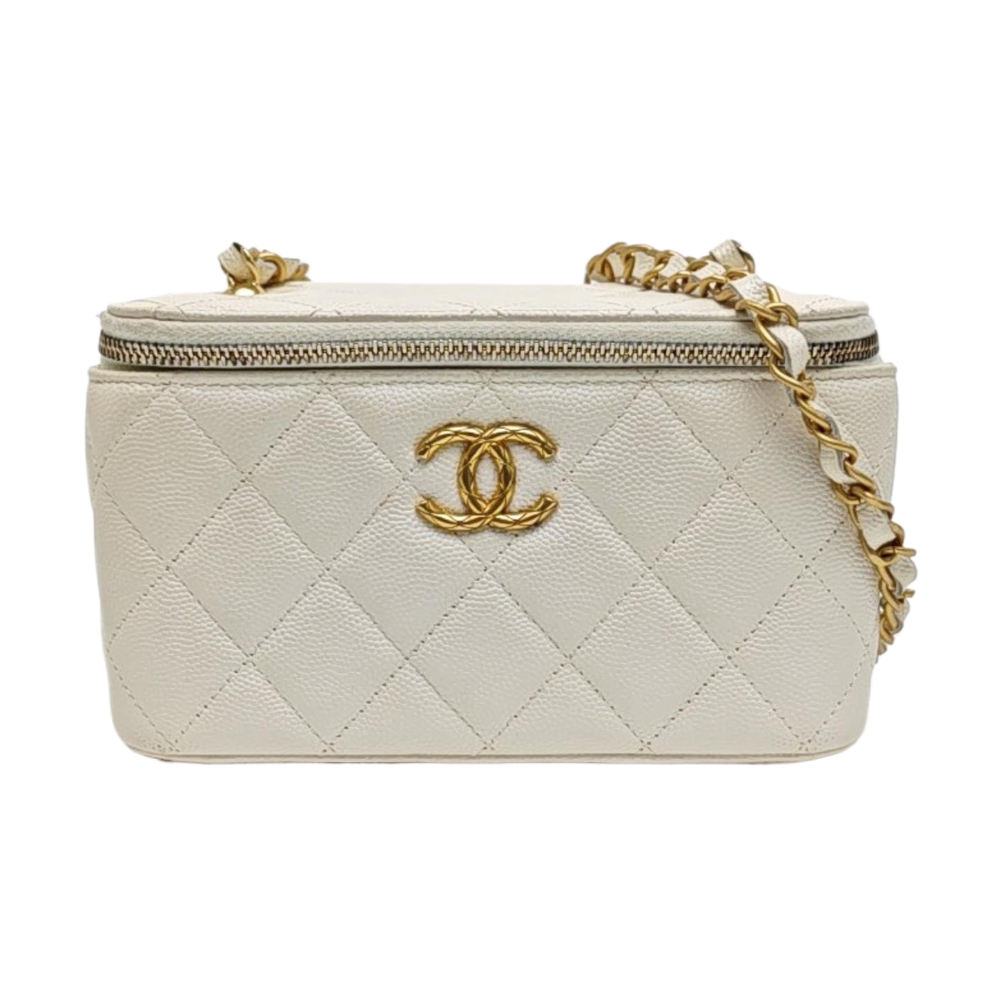 VANITY CASE Small Quilted Grained Calfskin White
