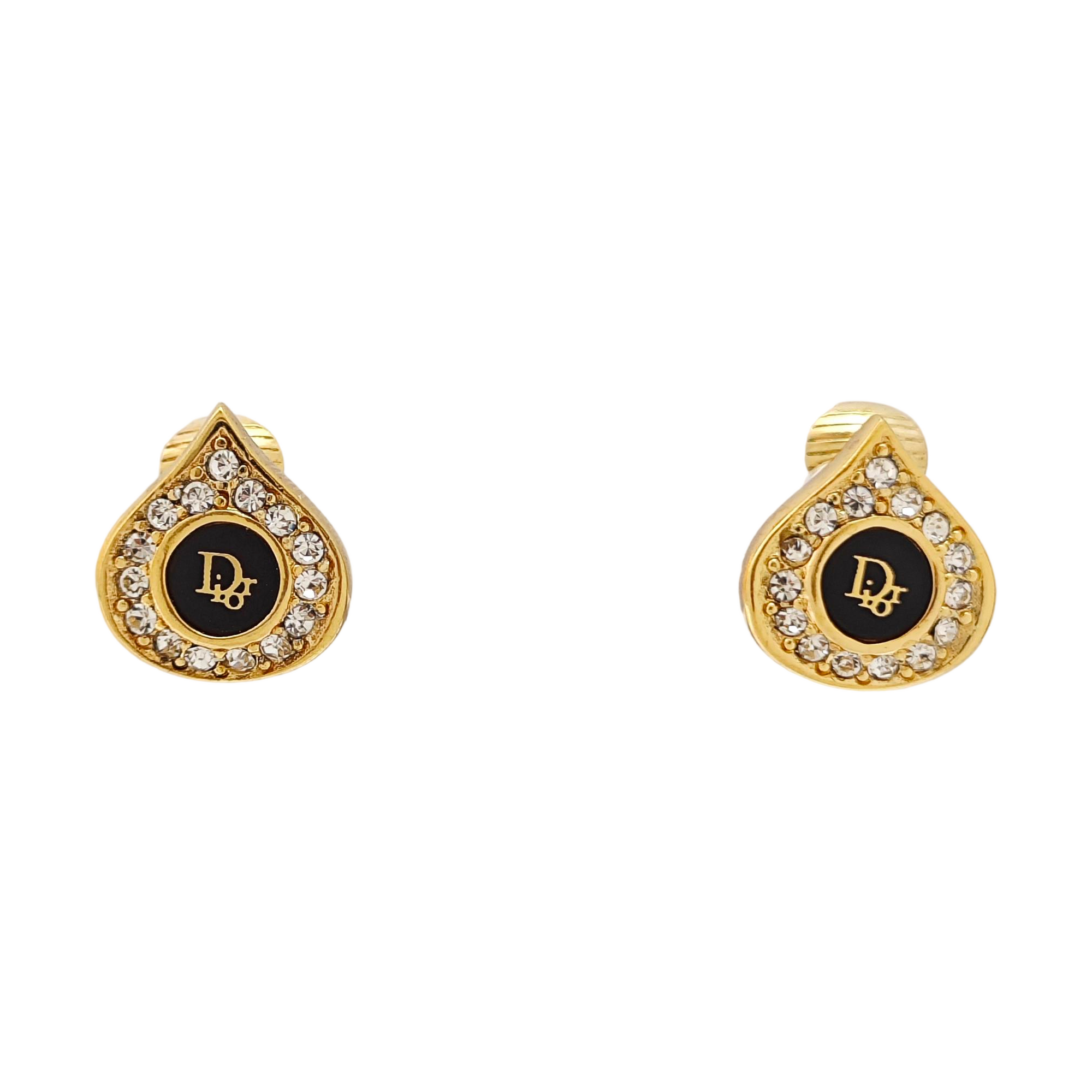 Dior Oblique Metal Gold Clip On Earrings