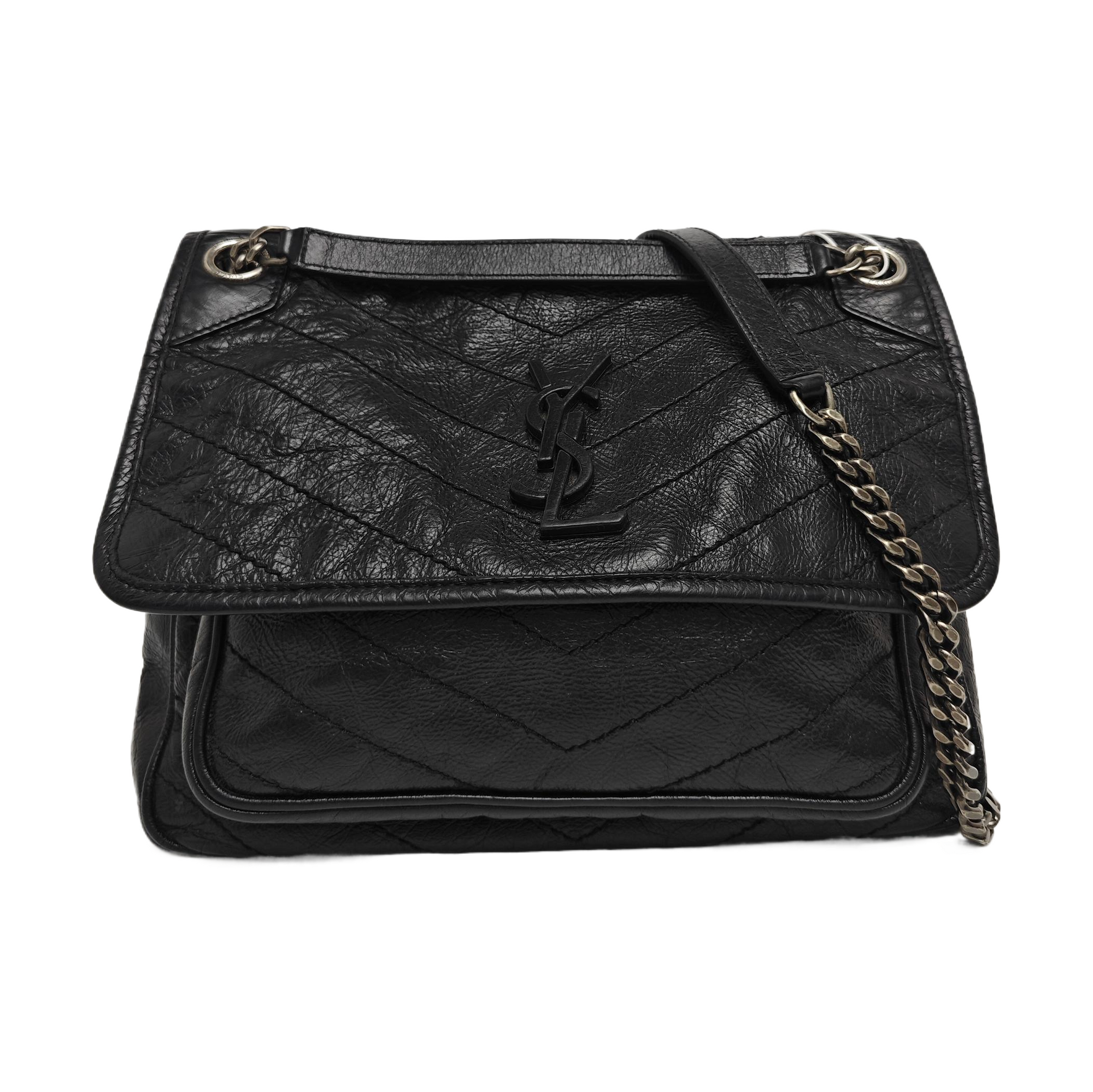 NIKI Medium Chevron Calfskin Black