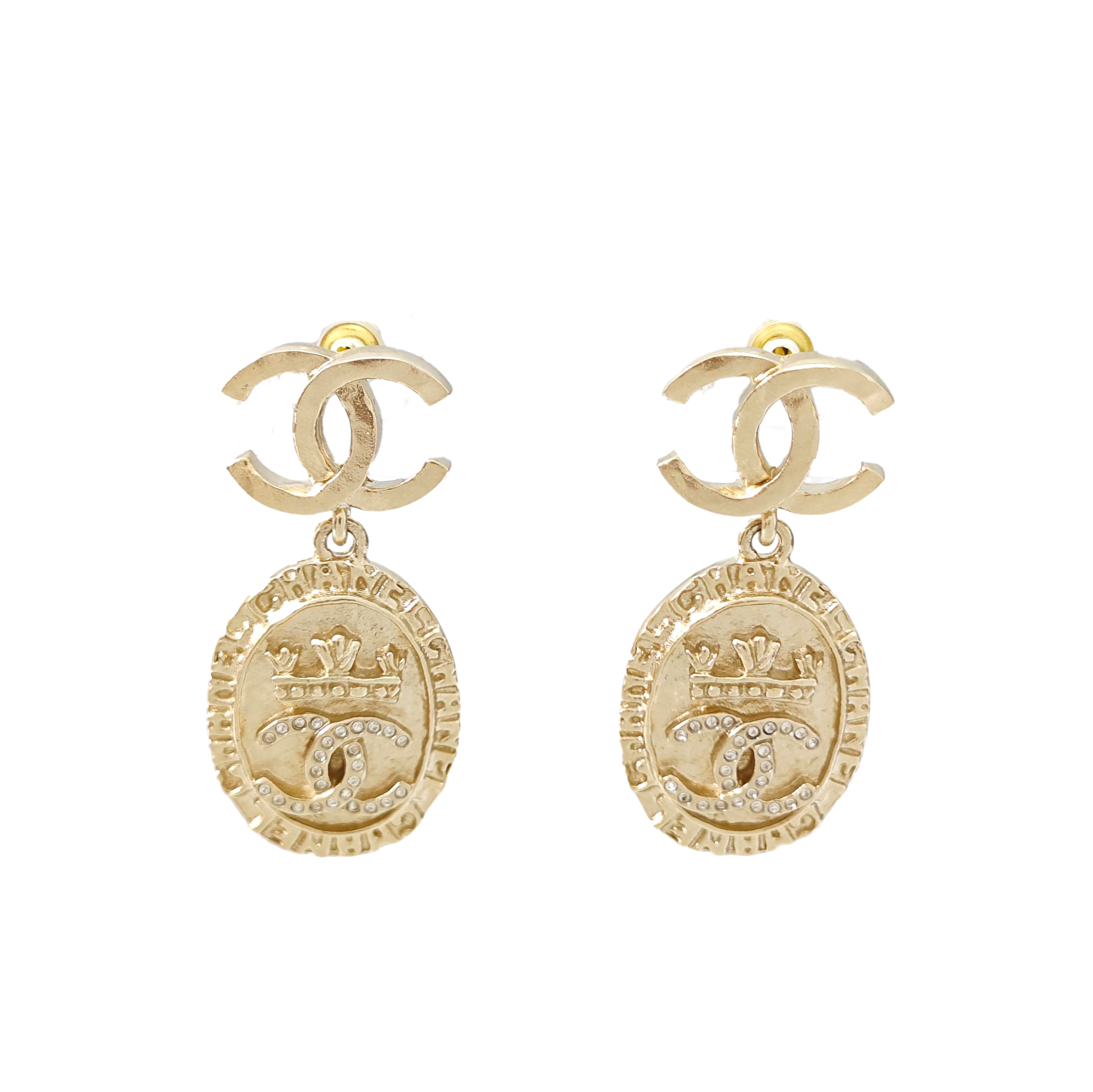 CC Logo Metal Gold Stud Earrings