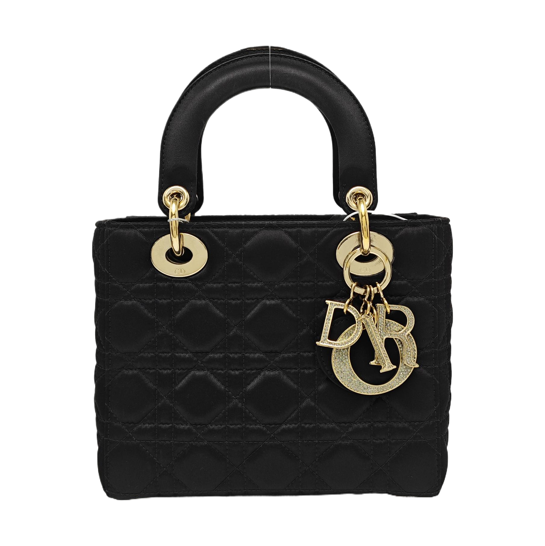 Authenticated pre-owned  Lady Dior Small Quilted Silk Satin Black - Tote Bag at Looply