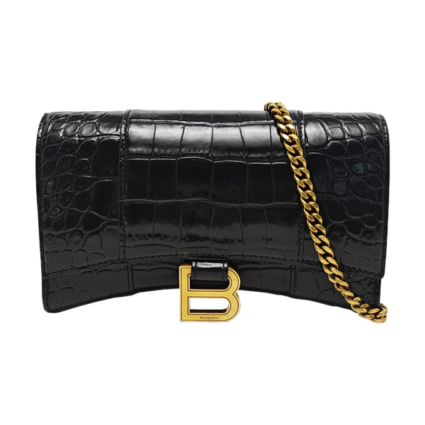 Hourglass Wallet On Chain Small Calfskin Black