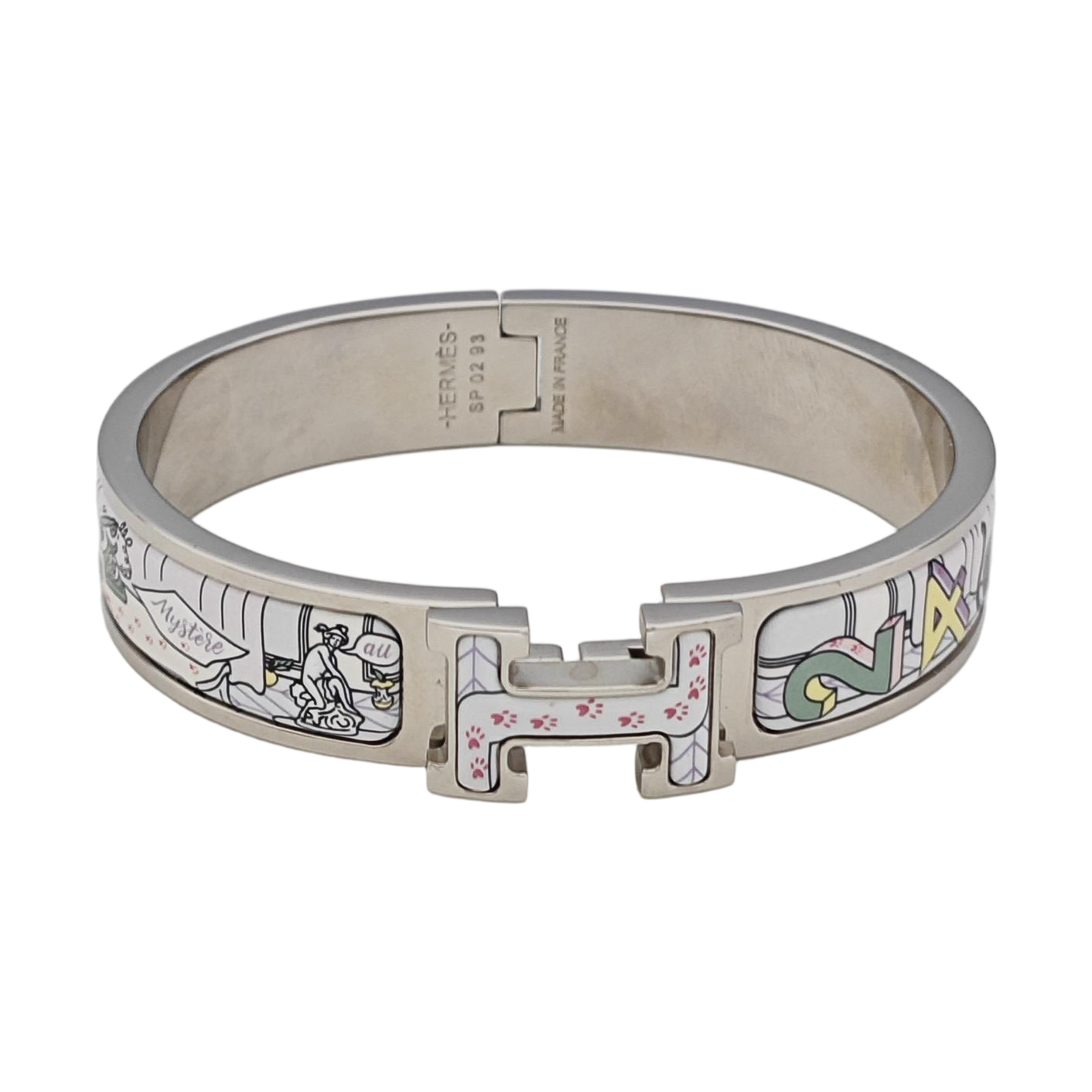Enamel Hinged Bracelet Metal Silver Bangle