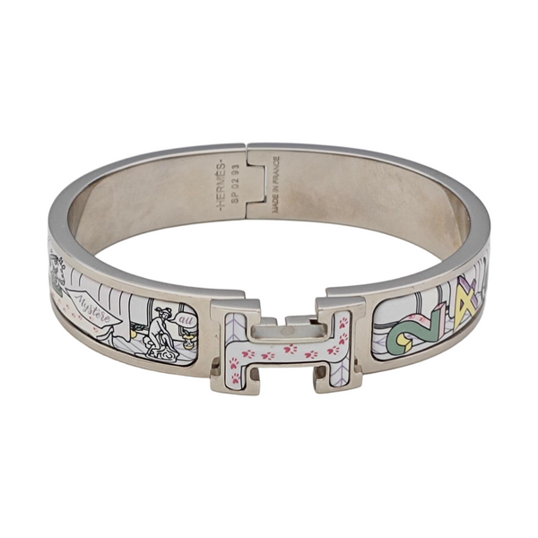 Enamel Hinged Bracelet Metal Silver Bangle