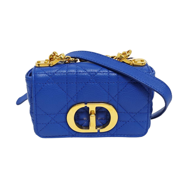 Authenticated pre-owned  Dior Caro Super Mini Quilted Calfskin Blue - Shoulder Bag at Looply