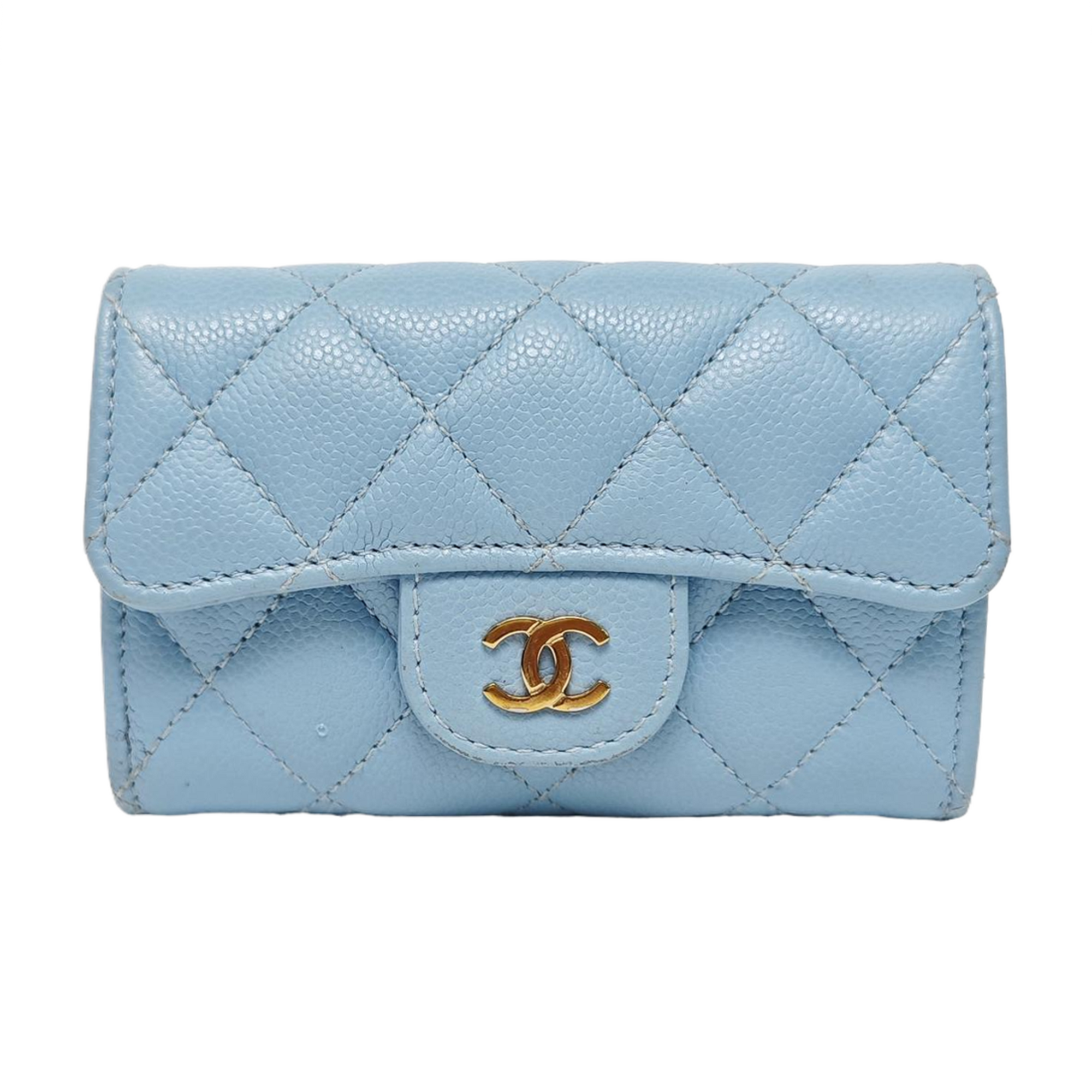 CLASSIC FLAP Quilted Grained Calfskin Blue Card Holder