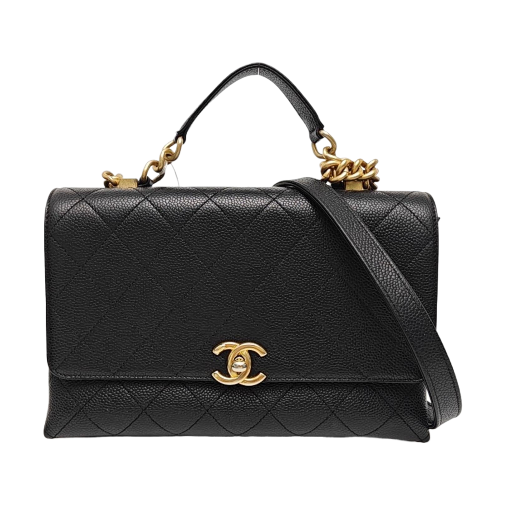 Quilted Grained Calfskin Shoulder Bag Black