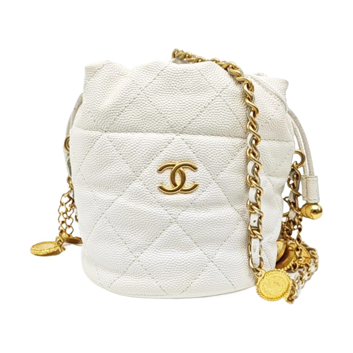 Quilted Grained Calfskin Shoulder Bag White