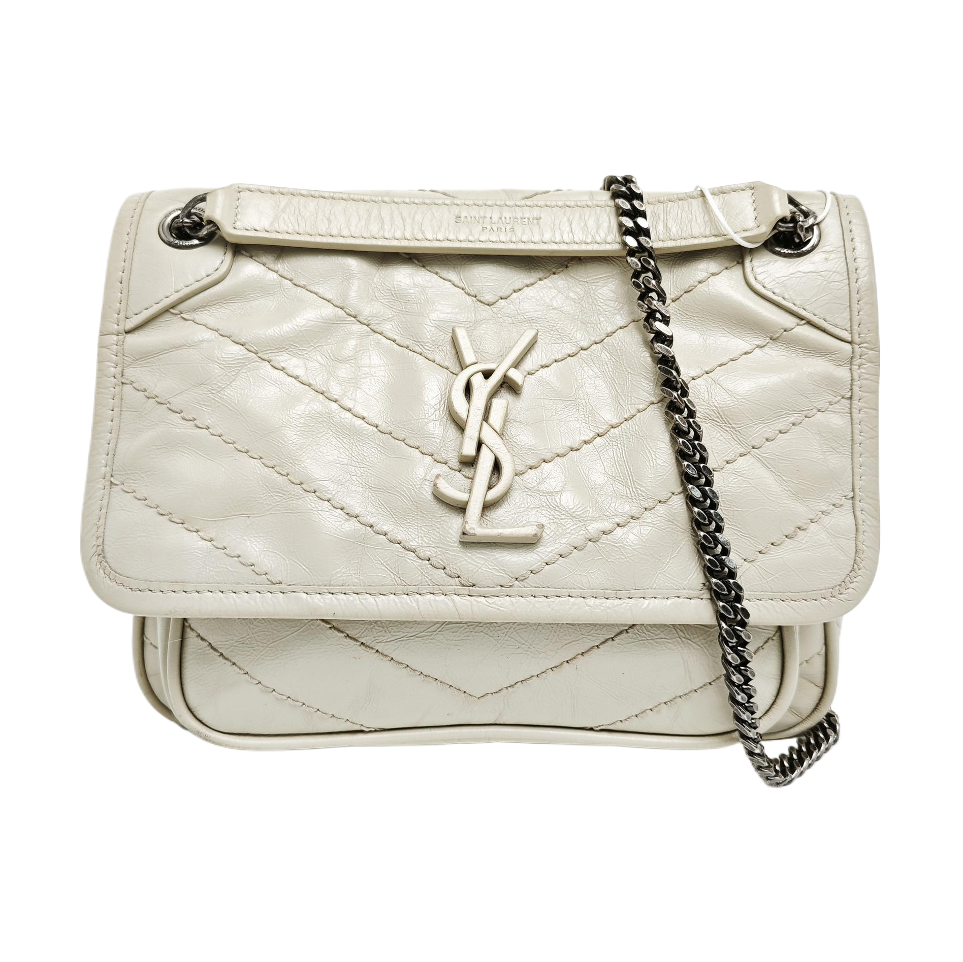 NIKI Small Chevron Calfskin White