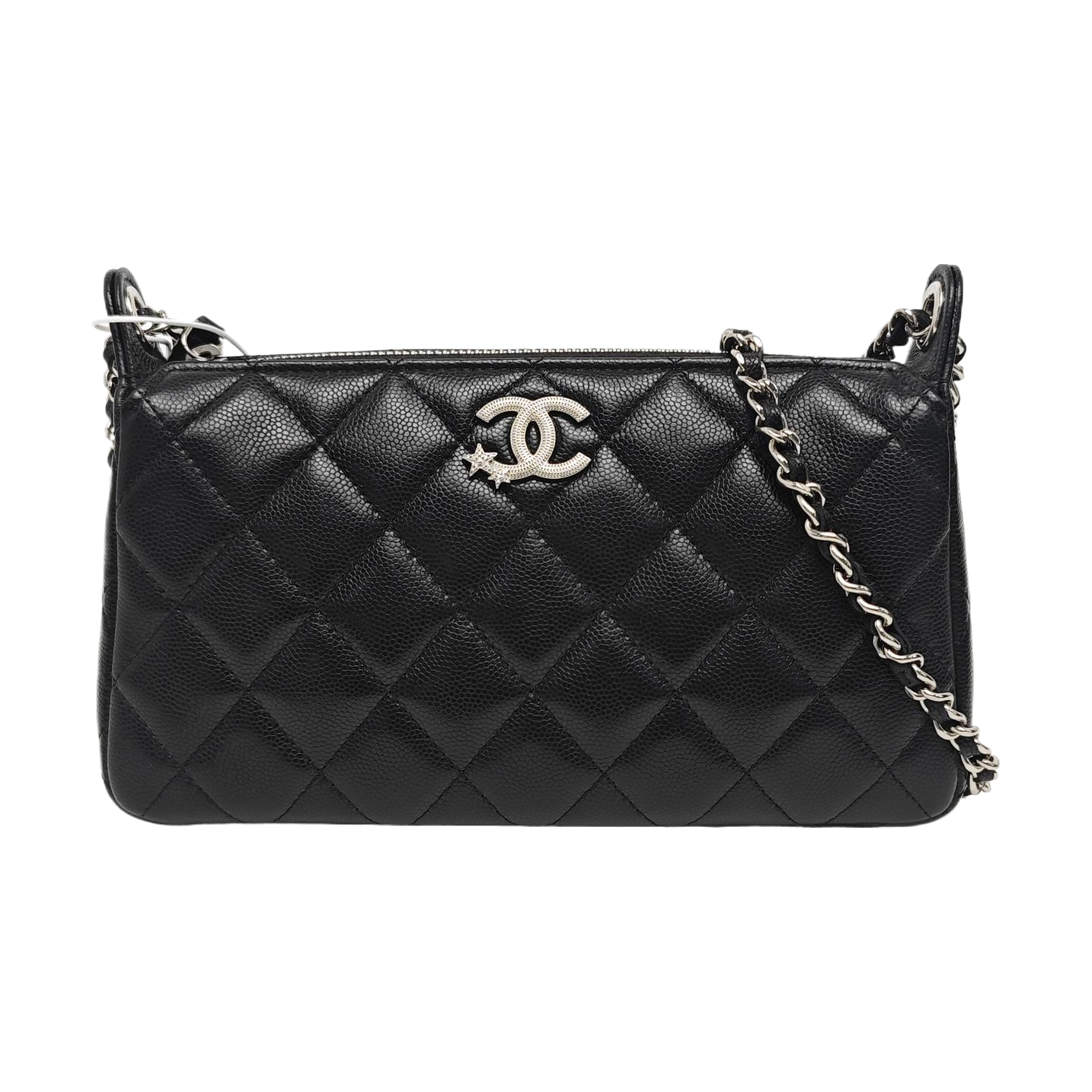 Quilted Grained Calfskin Shoulder Bag Black