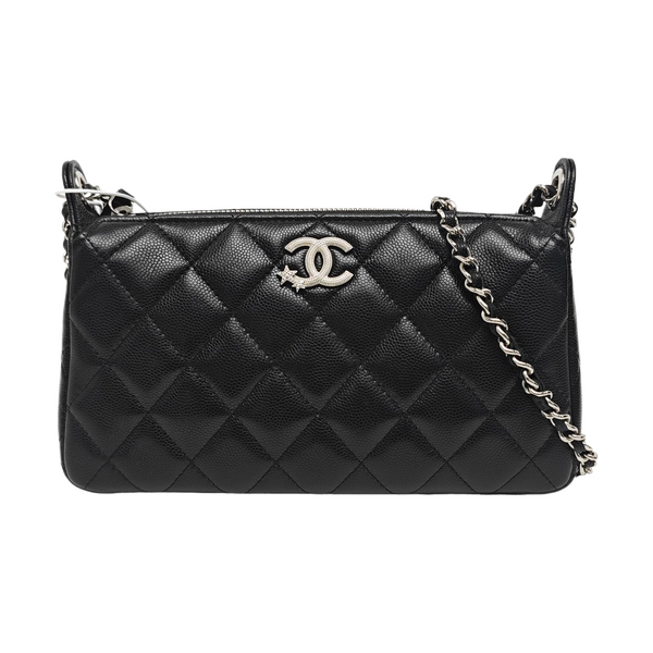 Quilted Grained Calfskin Shoulder Bag Black