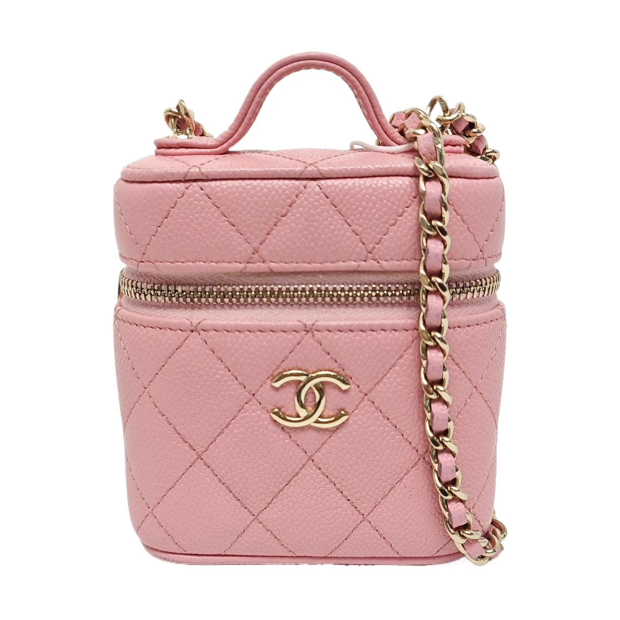 VANITY CASE Mini Quilted Grained Calfskin Pink