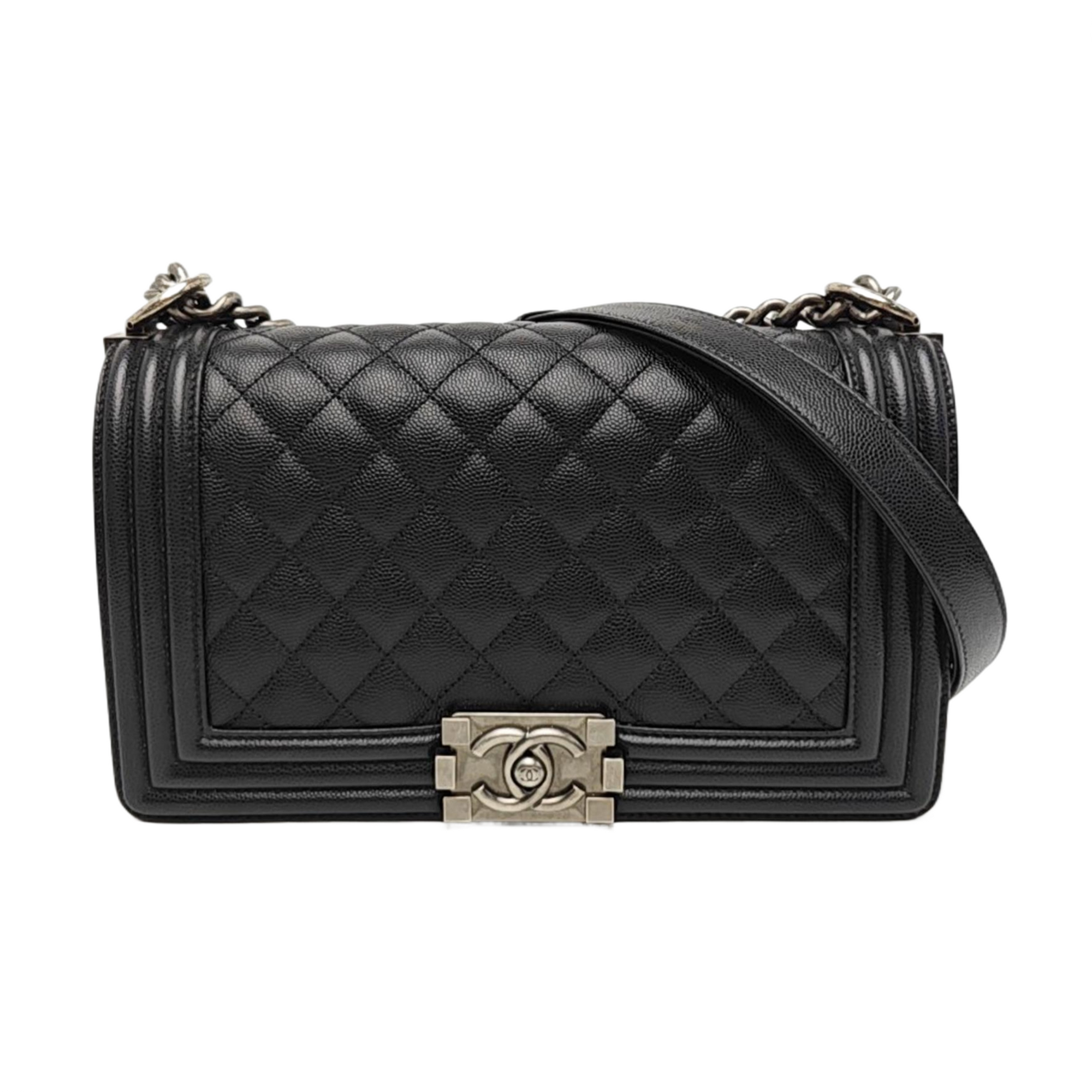 BOY CHANEL Medium Quilted Grained Calfskin Black