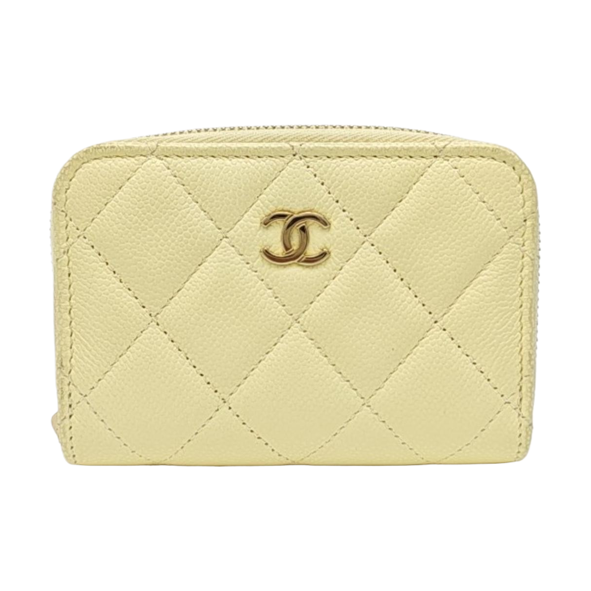 Quilted Grained Calfskin Card Holder Yellow