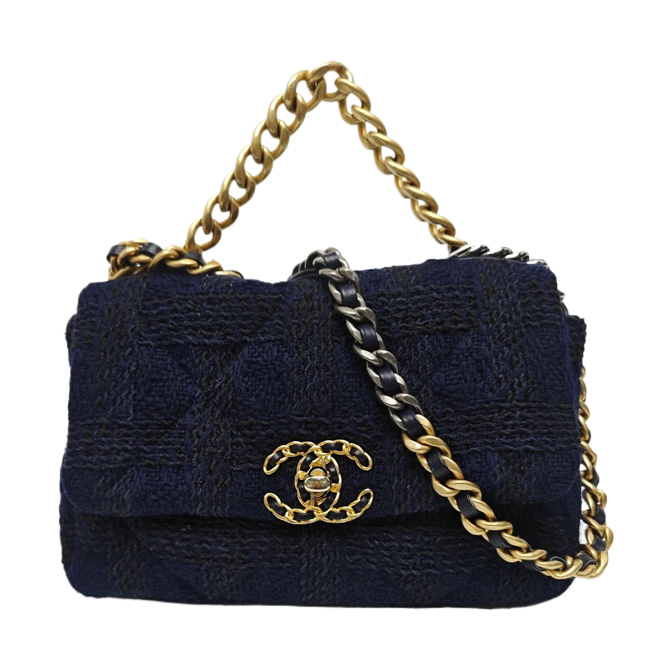 CHANEL 19 Small Quilted Fabric Blue