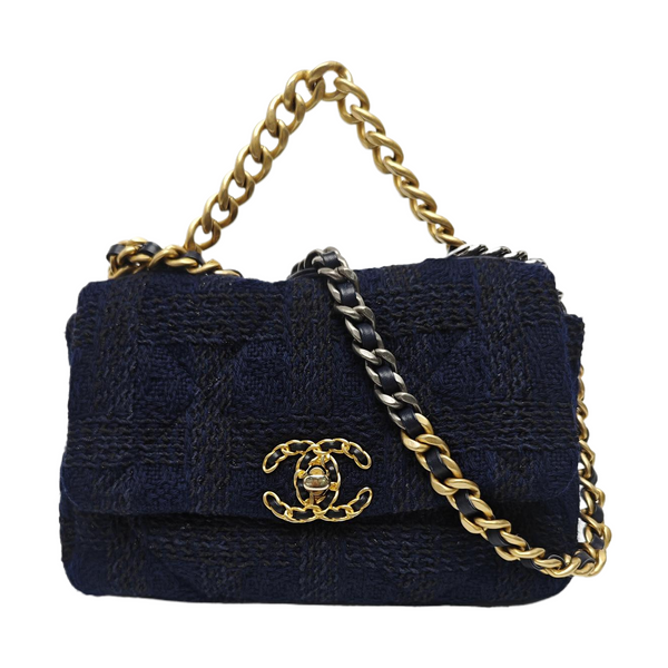 CHANEL 19 Small Quilted Fabric Blue