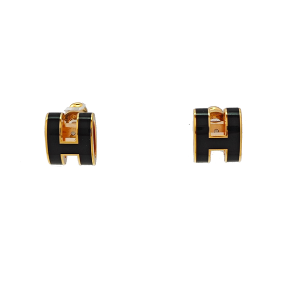 Pop H Metal Black Stud Earrings
