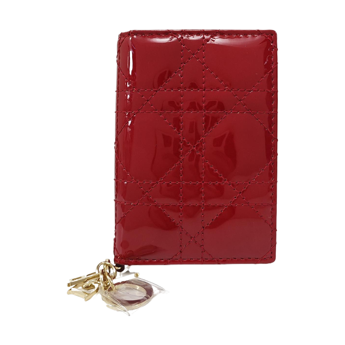 Lady Dior Cannage Patent Leather Red Card Holder