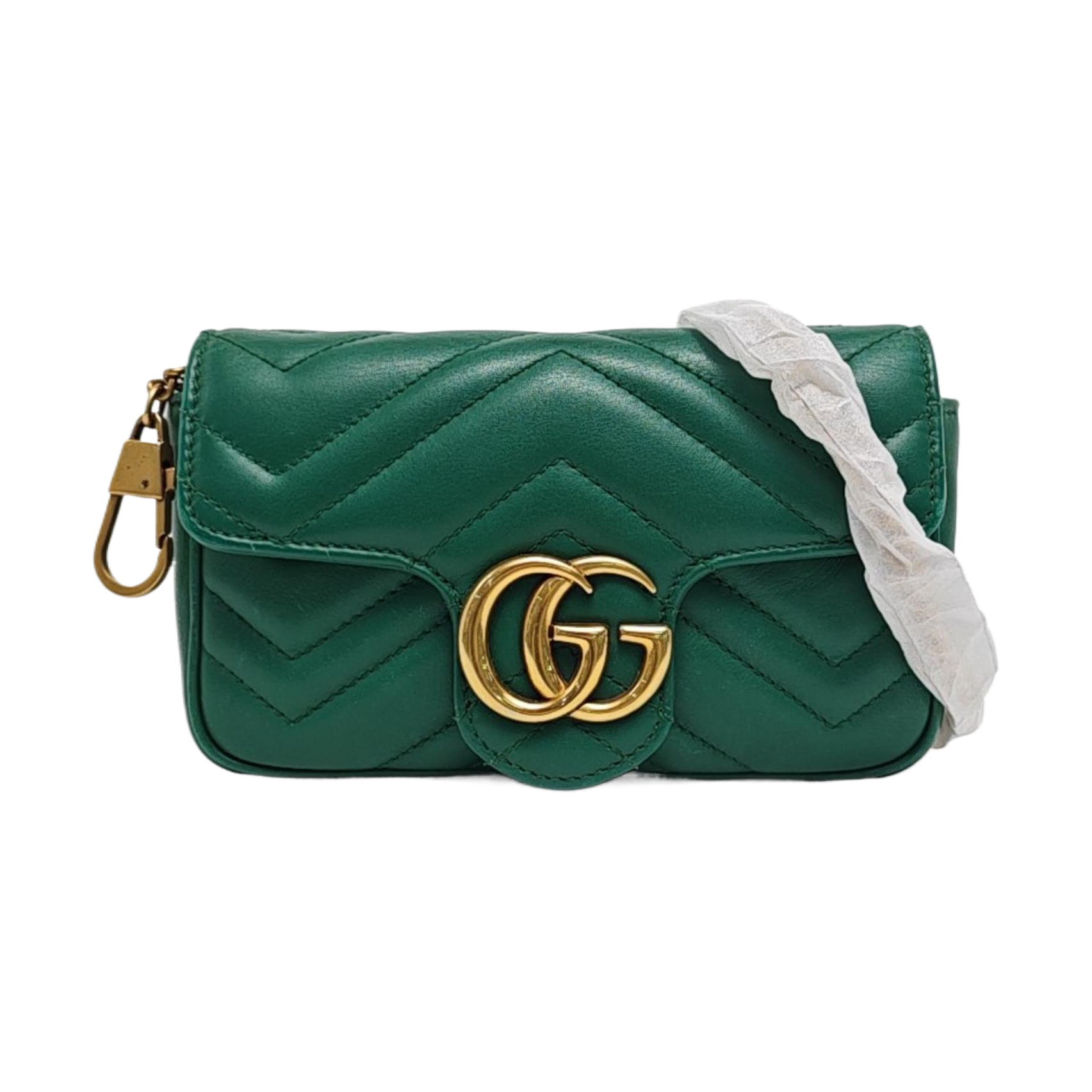 Authenticated pre-owned  GG Marmont Mini Quilted Calfskin Green - Shoulder Bag at Looply