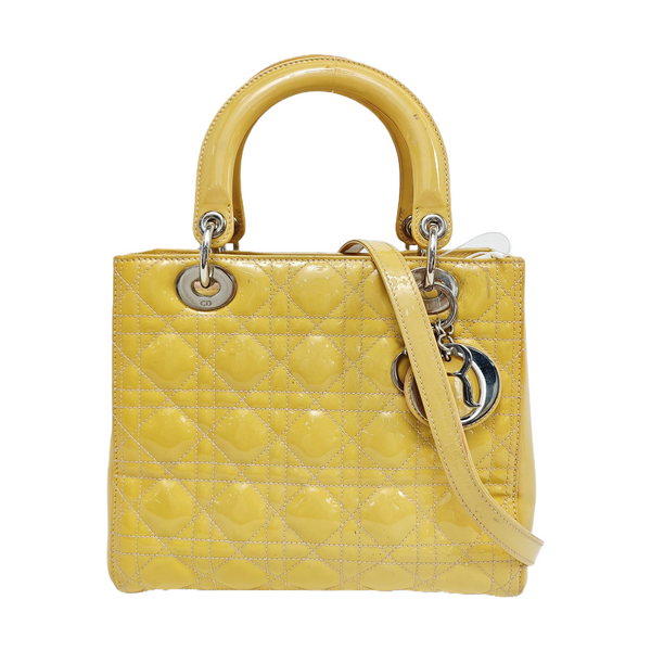 Lady Dior Medium Cannage Patent Leather Yellow