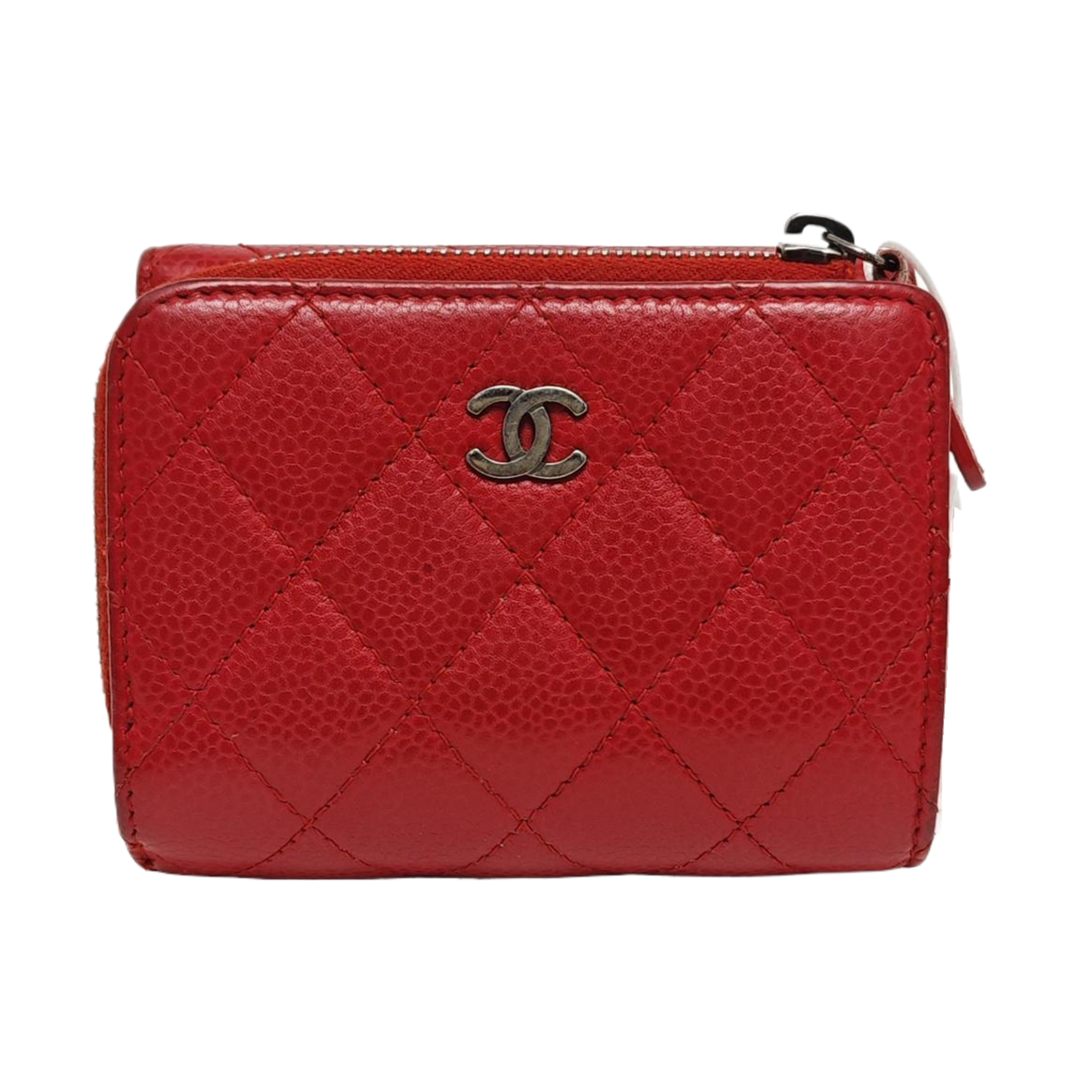 Quilted Grained Calfskin Wallet Red