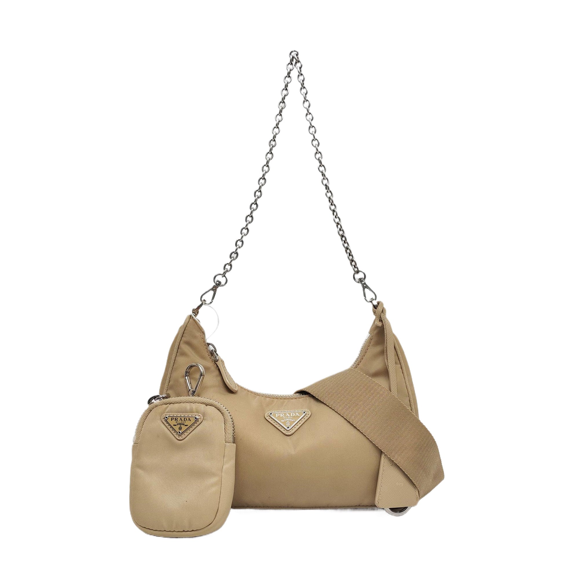 Authenticated pre-owned  Re-Edition2005 Nylon Beige - Crossbody Bag at Looply