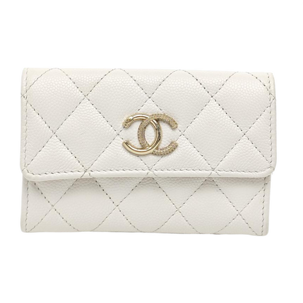 Quilted Grained Calfskin Wallet White