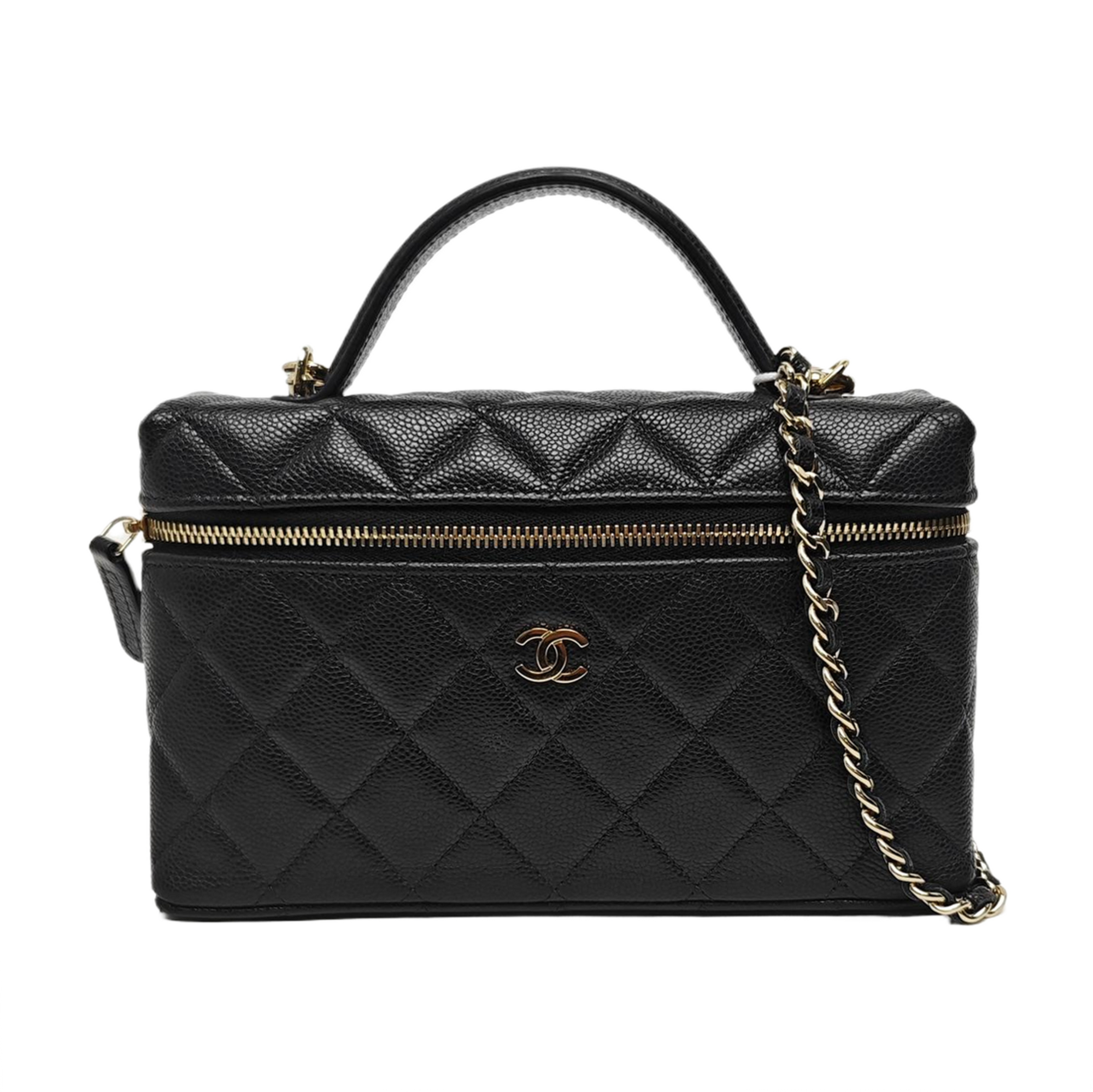 Quilted Grained Calfskin Shoulder Bag Black