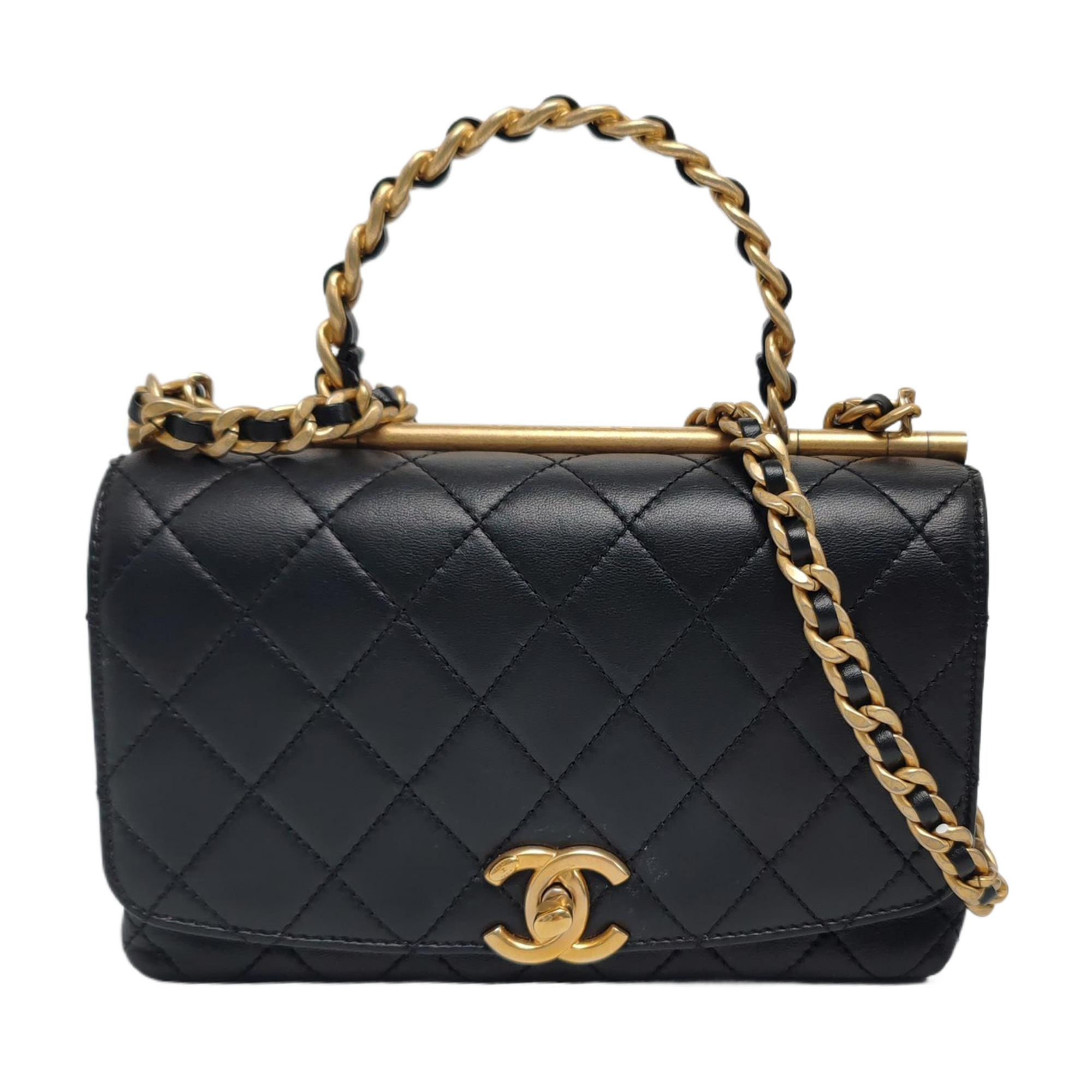 TWO TONE CHAIN HANDLE Small Quilted Lambskin Black