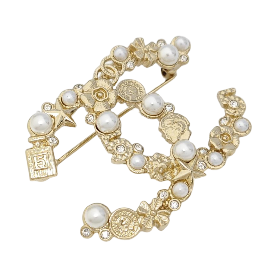 CC Logo Metal Gold Brooch
