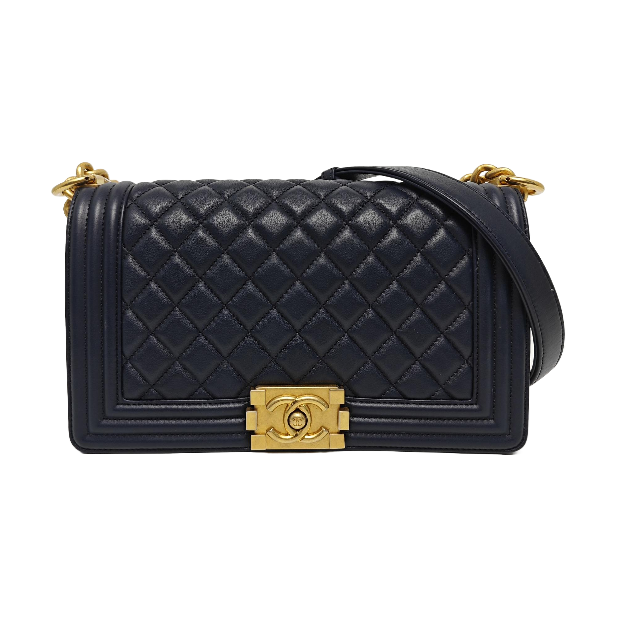BOY CHANEL Medium Quilted Grained Calfskin Blue