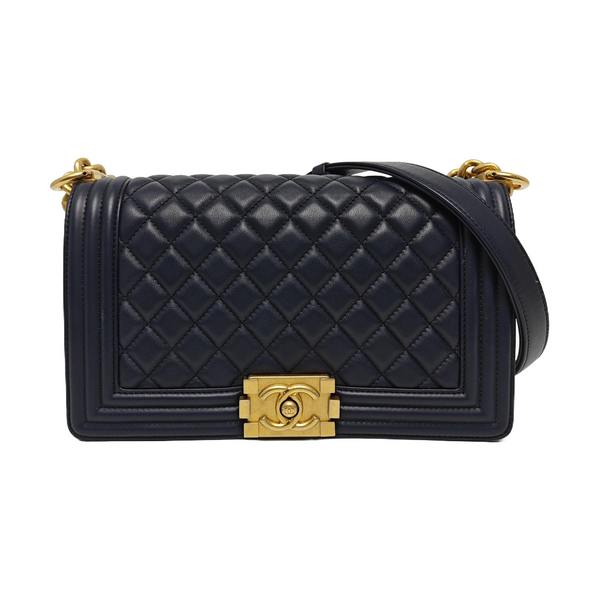 BOY CHANEL Medium Quilted Grained Calfskin Blue